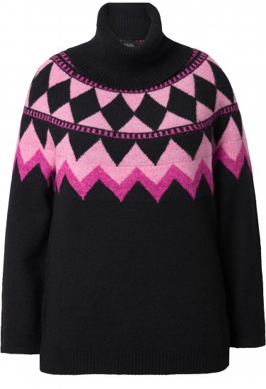 Ulla Popken Neon Alpine Pattern Long Sleeve Turtleneck Sweater Light Pink - Hettegensere og collegegensere - Myke gensere, hettegensere og strikk
