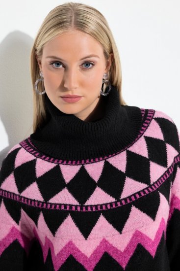 Ulla Popken Neon Alpine Pattern Long Sleeve Turtleneck Sweater Light Pink - Hettegensere og collegegensere - Myke gensere, hettegensere og strikk