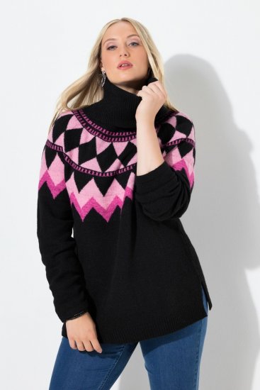 Ulla Popken Neon Alpine Pattern Long Sleeve Turtleneck Sweater Light Pink - Hettegensere og collegegensere - Myke gensere, hettegensere og strikk