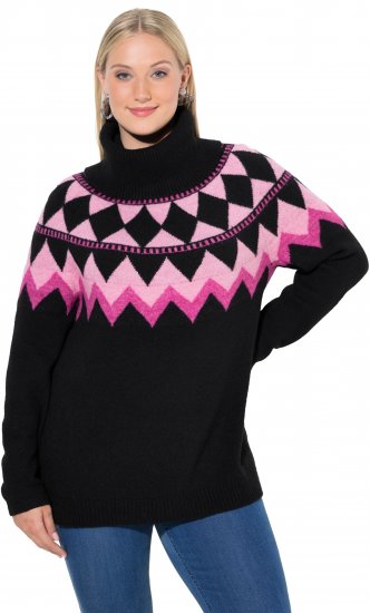 Ulla Popken Neon Alpine Pattern Long Sleeve Turtleneck Sweater Light Pink - Hettegensere og collegegensere - Myke gensere, hettegensere og strikk