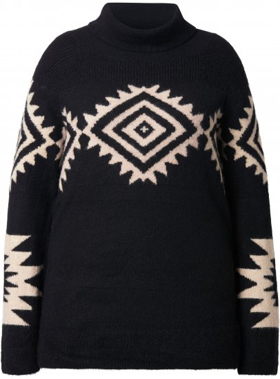 Ulla Popken Aztec Pattern Turtleneck Sweater Black - Hettegensere og collegegensere - Myke gensere, hettegensere og strikk