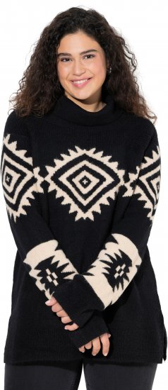 Ulla Popken Aztec Pattern Turtleneck Sweater Black - Hettegensere og collegegensere - Myke gensere, hettegensere og strikk