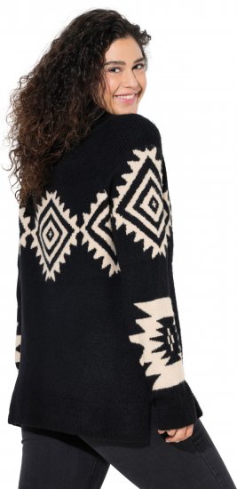 Ulla Popken Aztec Pattern Turtleneck Sweater Black - Hettegensere og collegegensere - Myke gensere, hettegensere og strikk