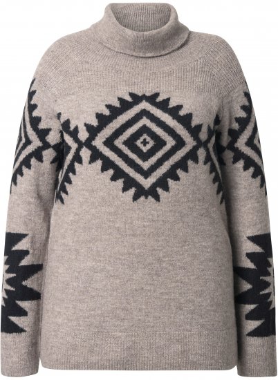 Ulla Popken Aztec Pattern Turtleneck Sweater Pebble Grey - Hettegensere og collegegensere - 