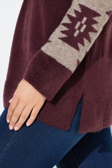 Ulla Popken Aztec Pattern Turtleneck Sweater Plum - Hettegensere og collegegensere - Myke gensere, hettegensere og strikk