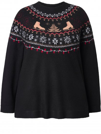 Ulla Popken Norwegian Style Christmas Sweater Black - Hettegensere og collegegensere - Myke gensere, hettegensere og strikk