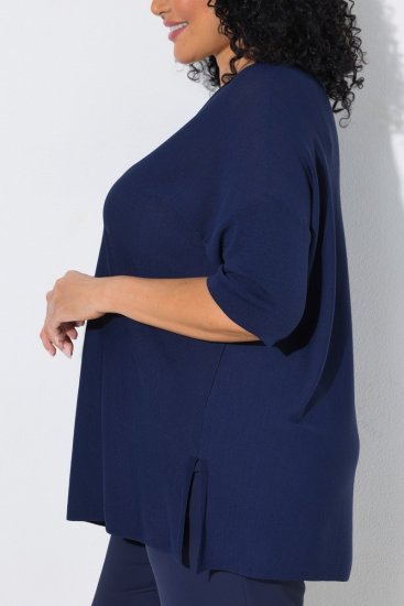 Ulla Popken Oversized 3/4 Sleeve V-Neck Sweater Navy - Hettegensere og collegegensere - Myke gensere, hettegensere og strikk