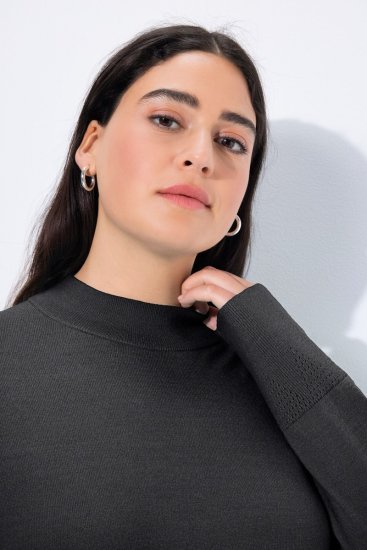 Ulla Popken Long Sleeves Mock Turtleneck Sweater Charcoal Grey Melange - Hettegensere og collegegensere - Myke gensere, hettegensere og strikk