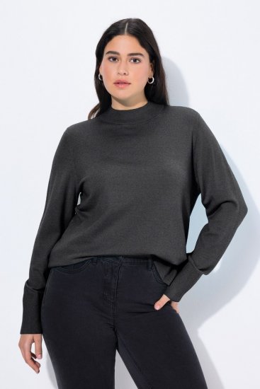 Ulla Popken Long Sleeves Mock Turtleneck Sweater Charcoal Grey Melange - Hettegensere og collegegensere - Myke gensere, hettegensere og strikk