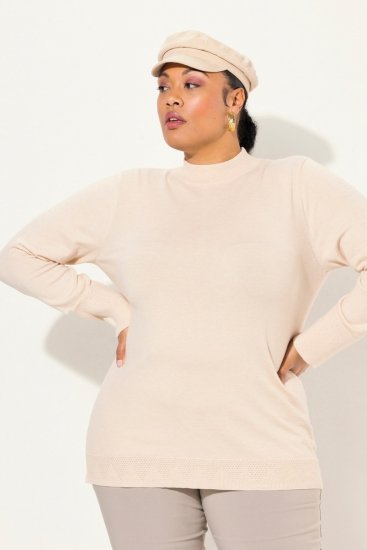 Ulla Popken Long Sleeves Mock Turtleneck Sweater Nature Melange - Hettegensere og collegegensere - Myke gensere, hettegensere og strikk