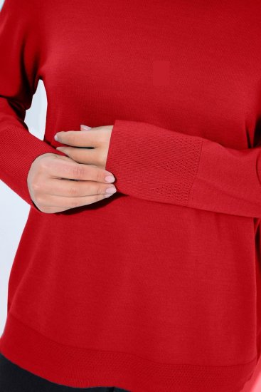 Ulla Popken Long Sleeves Mock Turtleneck Sweater Salsa Red - Hettegensere og collegegensere - Myke gensere, hettegensere og strikk