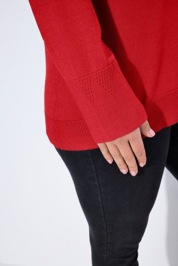 Ulla Popken Long Sleeves Mock Turtleneck Sweater Salsa Red - Hettegensere og collegegensere - Myke gensere, hettegensere og strikk