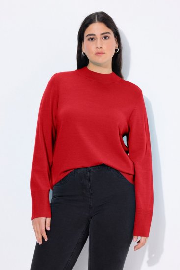 Ulla Popken Long Sleeves Mock Turtleneck Sweater Salsa Red - Hettegensere og collegegensere - Myke gensere, hettegensere og strikk