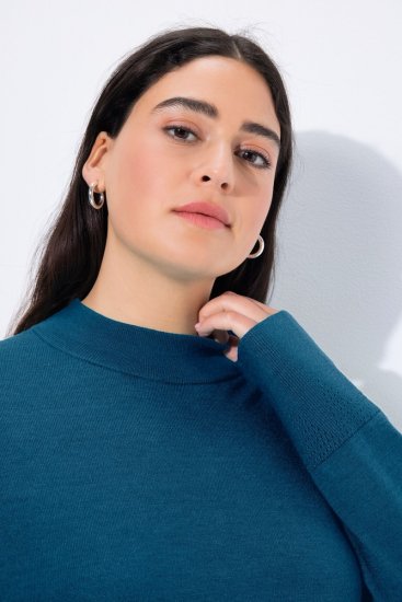 Ulla Popken Long Sleeves Mock Turtleneck Sweater Cerulean - Ulla Popken - Ulla Popken Plus-Size Klær