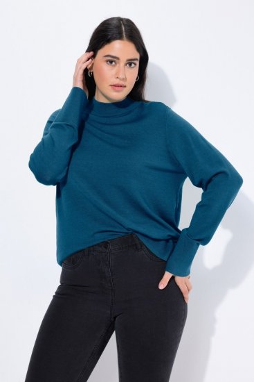 Ulla Popken Long Sleeves Mock Turtleneck Sweater Cerulean - Ulla Popken - Ulla Popken Plus-Size Klær