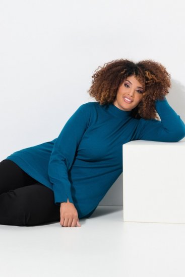 Ulla Popken Long Sleeves Mock Turtleneck Sweater Cerulean - Ulla Popken - Ulla Popken Plus-Size Klær