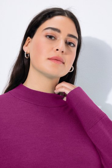 Ulla Popken Long Sleeves Mock Turtleneck Sweater Berry - Hettegensere og collegegensere - Myke gensere, hettegensere og strikk