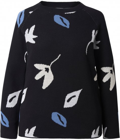 Ulla Popken Eco Cotton Leaf Pattern Long Sleeve Sweater Black - Hettegensere og collegegensere - Myke gensere, hettegensere og strikk