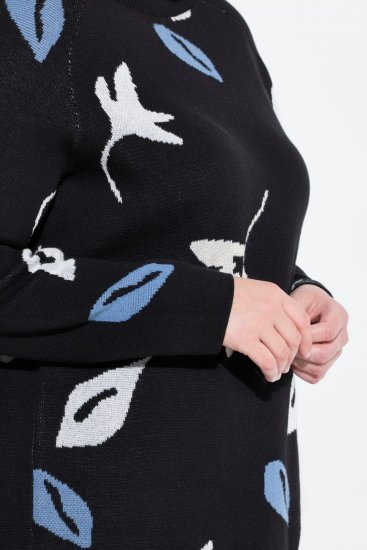 Ulla Popken Eco Cotton Leaf Pattern Long Sleeve Sweater Black - Hettegensere og collegegensere - Myke gensere, hettegensere og strikk