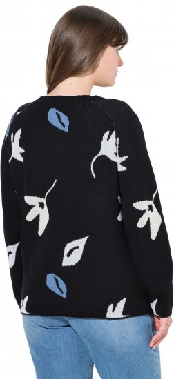 Ulla Popken Eco Cotton Leaf Pattern Long Sleeve Sweater Black - Hettegensere og collegegensere - Myke gensere, hettegensere og strikk