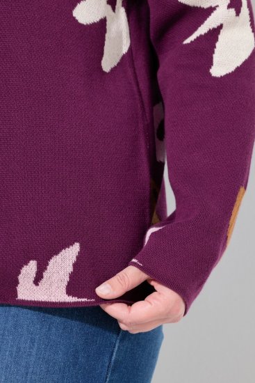 Ulla Popken Eco Cotton Leaf Pattern Long Sleeve Sweater Forest Berry - Hettegensere og collegegensere - Myke gensere, hettegensere og strikk