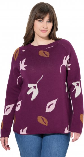 Ulla Popken Eco Cotton Leaf Pattern Long Sleeve Sweater Forest Berry - Hettegensere og collegegensere - 