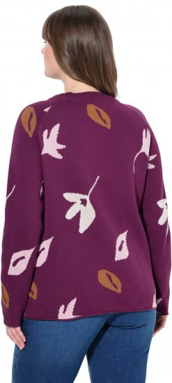 Ulla Popken Eco Cotton Leaf Pattern Long Sleeve Sweater Forest Berry - Hettegensere og collegegensere - 