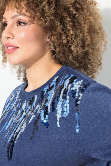 Ulla Popken Sequined Neck Long Sleeve Sweatshirt Ink Blue - Hettegensere og collegegensere - Myke gensere, hettegensere og strikk