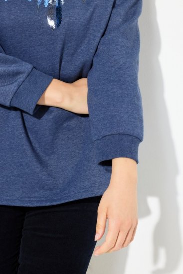 Ulla Popken Sequined Neck Long Sleeve Sweatshirt Ink Blue - Hettegensere og collegegensere - Myke gensere, hettegensere og strikk