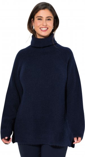 Ulla Popken Ribbed Knit Turtleneck Sweater Navy - Hettegensere og collegegensere - Myke gensere, hettegensere og strikk