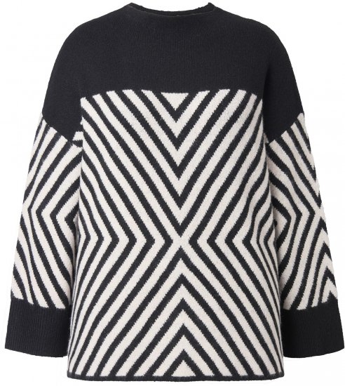 Ulla Popken Graphic Stripe Long Sleeve Turtleneck Sweater Black - Hettegensere og collegegensere - Myke gensere, hettegensere og strikk