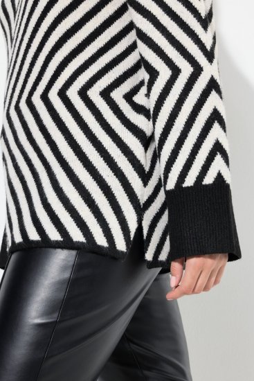 Ulla Popken Graphic Stripe Long Sleeve Turtleneck Sweater Black - Hettegensere og collegegensere - Myke gensere, hettegensere og strikk