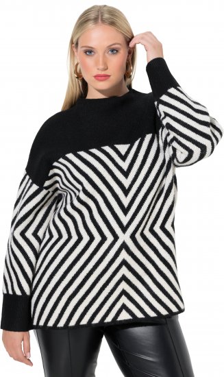 Ulla Popken Graphic Stripe Long Sleeve Turtleneck Sweater Black - Hettegensere og collegegensere - Myke gensere, hettegensere og strikk