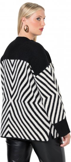 Ulla Popken Graphic Stripe Long Sleeve Turtleneck Sweater Black - Hettegensere og collegegensere - Myke gensere, hettegensere og strikk
