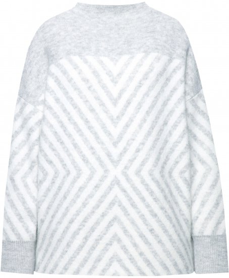 Ulla Popken Graphic Stripe Long Sleeve Turtleneck Sweater Silver Melange - Hettegensere og collegegensere - Myke gensere, hettegensere og strikk