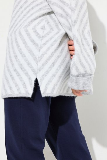 Ulla Popken Graphic Stripe Long Sleeve Turtleneck Sweater Silver Melange - Hettegensere og collegegensere - Myke gensere, hettegensere og strikk