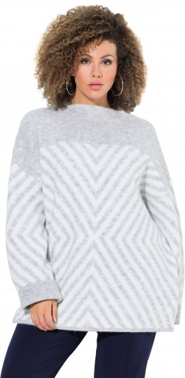 Ulla Popken Graphic Stripe Long Sleeve Turtleneck Sweater Silver Melange - Hettegensere og collegegensere - Myke gensere, hettegensere og strikk