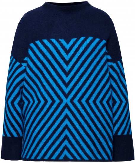 Ulla Popken Graphic Stripe Long Sleeve Turtleneck Sweater Navy - Hettegensere og collegegensere - Myke gensere, hettegensere og strikk