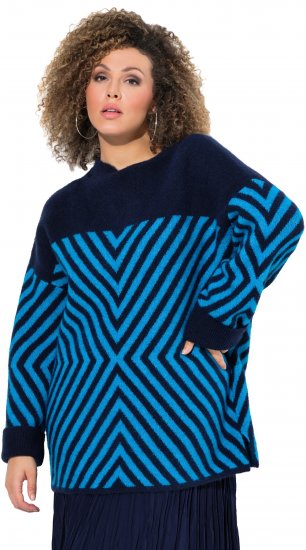 Ulla Popken Graphic Stripe Long Sleeve Turtleneck Sweater Navy - Hettegensere og collegegensere - Myke gensere, hettegensere og strikk