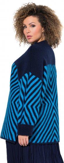 Ulla Popken Graphic Stripe Long Sleeve Turtleneck Sweater Navy - Hettegensere og collegegensere - Myke gensere, hettegensere og strikk