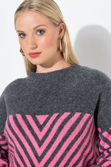 Ulla Popken Graphic Stripe Long Sleeve Turtleneck Sweater Flamingo - Hettegensere og collegegensere - Myke gensere, hettegensere og strikk