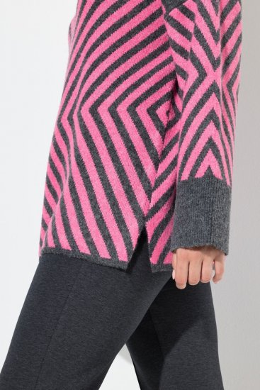 Ulla Popken Graphic Stripe Long Sleeve Turtleneck Sweater Flamingo - Hettegensere og collegegensere - Myke gensere, hettegensere og strikk