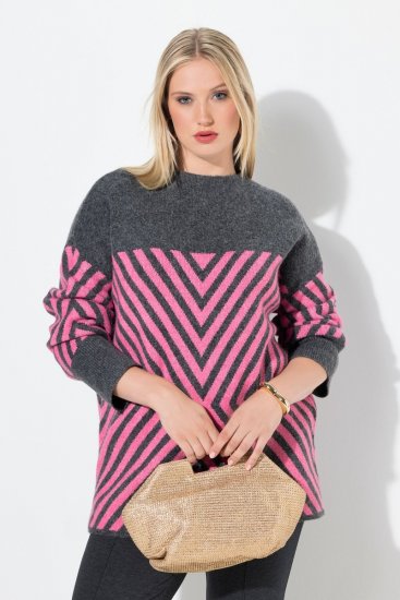 Ulla Popken Graphic Stripe Long Sleeve Turtleneck Sweater Flamingo - Hettegensere og collegegensere - Myke gensere, hettegensere og strikk