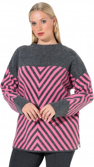 Ulla Popken Graphic Stripe Long Sleeve Turtleneck Sweater Flamingo - Hettegensere og collegegensere - Myke gensere, hettegensere og strikk