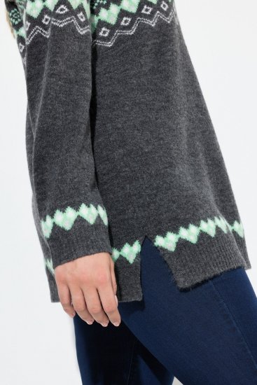 Ulla Popken Norwegian Style Pastel Tone Long Sleeve Sweater Dark Grey Melange - Hettegensere og collegegensere - Myke gensere, hettegensere og strikk