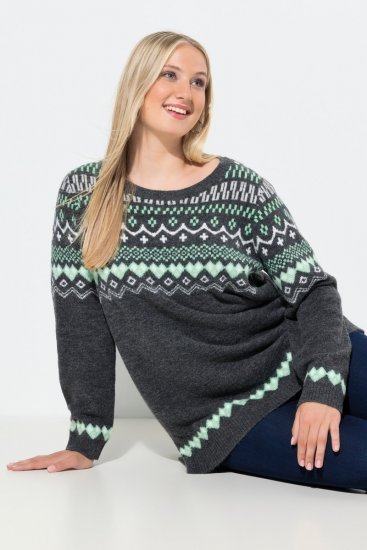Ulla Popken Norwegian Style Pastel Tone Long Sleeve Sweater Dark Grey Melange - Hettegensere og collegegensere - Myke gensere, hettegensere og strikk