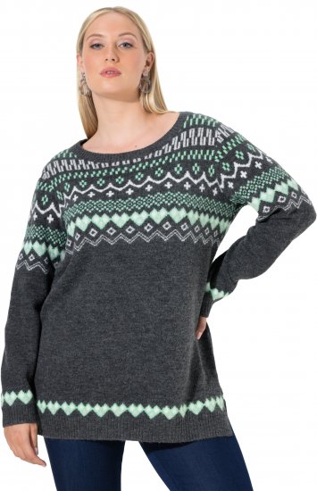 Ulla Popken Norwegian Style Pastel Tone Long Sleeve Sweater Dark Grey Melange - Hettegensere og collegegensere - Myke gensere, hettegensere og strikk