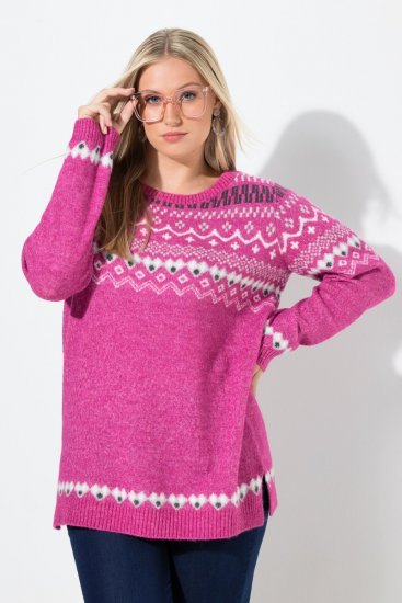 Ulla Popken Norwegian Style Pastel Tone Long Sleeve Sweater Summer Berry - Hettegensere og collegegensere - Myke gensere, hettegensere og strikk