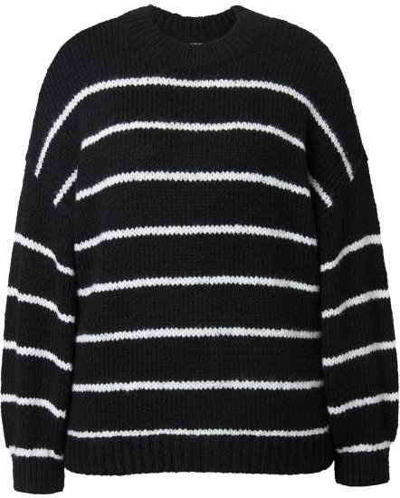 Ulla Popken Oversized Striped Balloon Sleeve Sweater Black - Hettegensere og collegegensere - Myke gensere, hettegensere og strikk