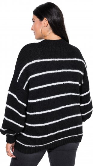 Ulla Popken Oversized Striped Balloon Sleeve Sweater Black - Hettegensere og collegegensere - Myke gensere, hettegensere og strikk